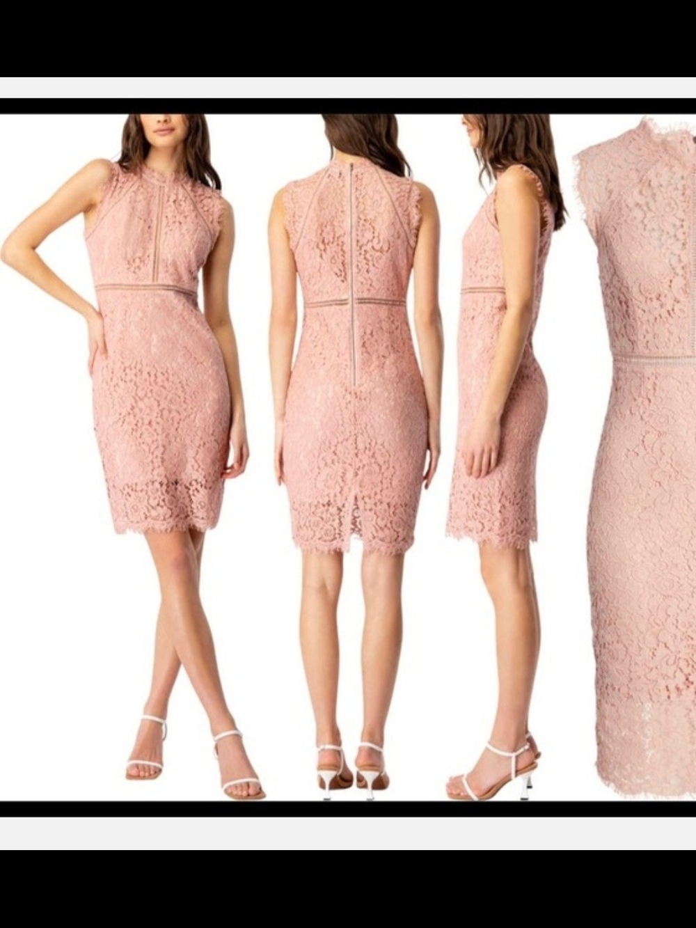 Size 2 Bardot Blush Lace High-Neck Midi Dress